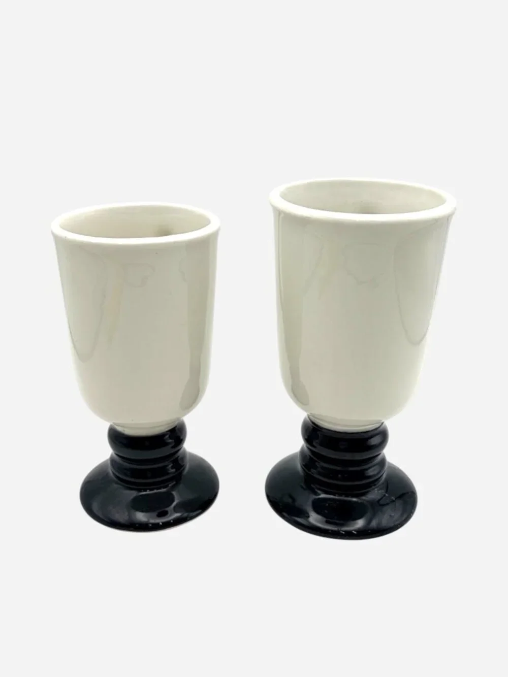 VTG Hall China Pedestal Coffee Mugs (2) Black & White Ceramic Footed Cups 1273
